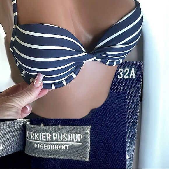aerie Swimwear l Blue/White Striped Bikini Top l Perkier Push-up l 32A l EUC - Picture 5 of 9